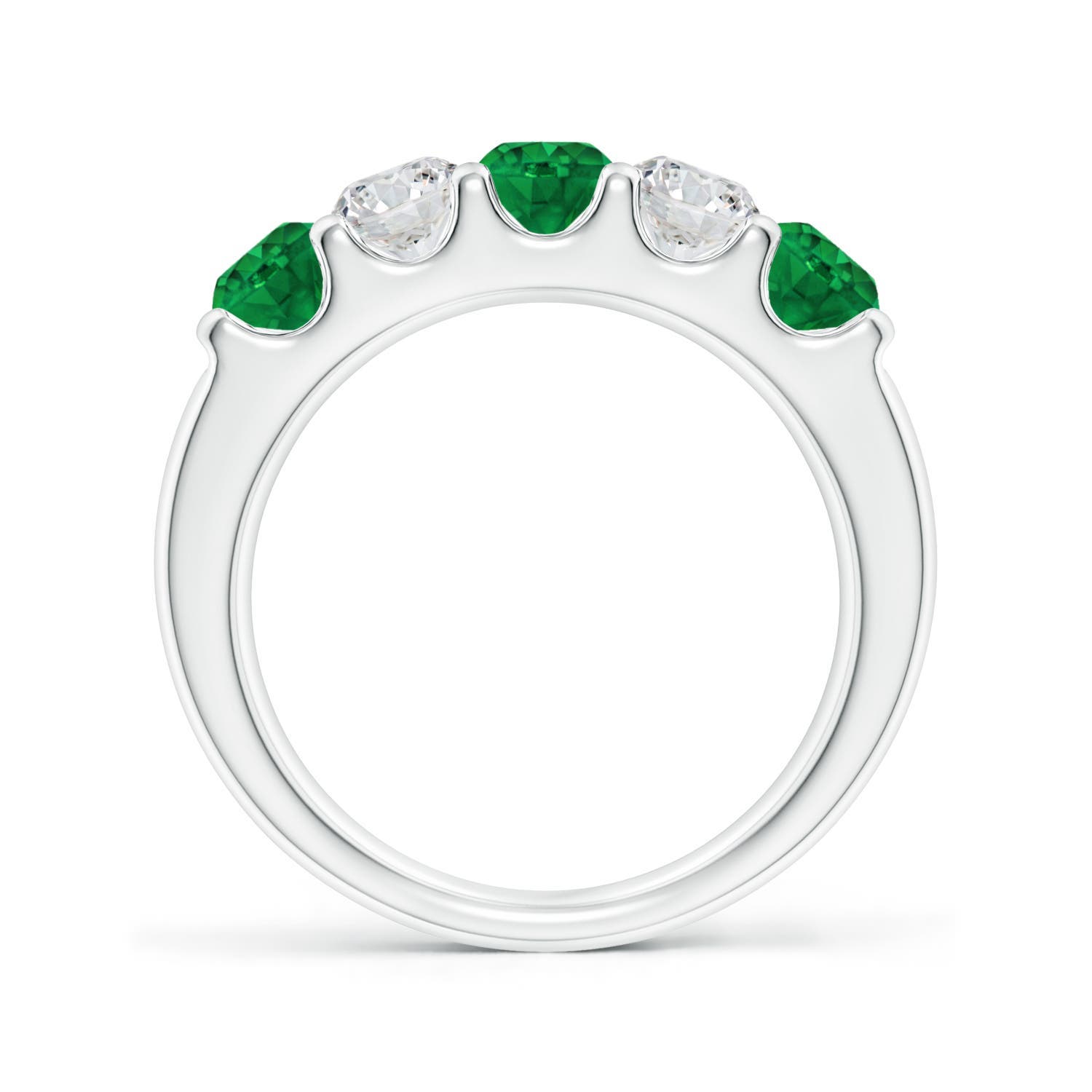 4.2mm AAA Shared Prong Emerald and Diamond Half Eternity Ring in White Gold