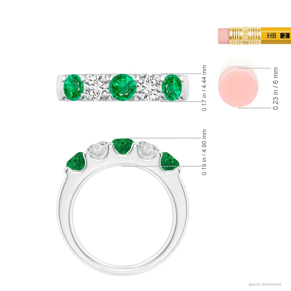 4.2mm AAA Shared Prong Emerald and Diamond Half Eternity Ring in White Gold ruler
