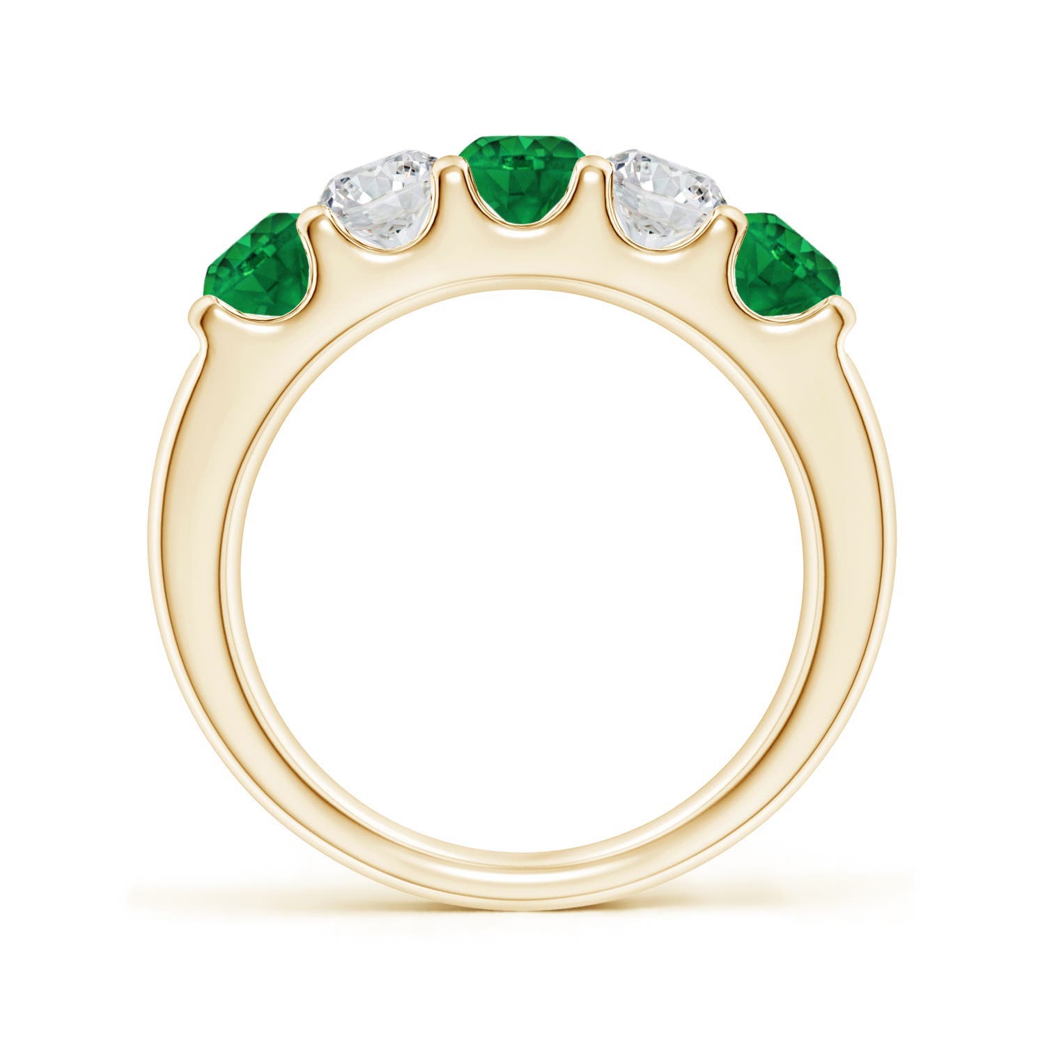 4.2mm AAA Shared Prong Emerald and Diamond Half Eternity Ring in Yellow Gold