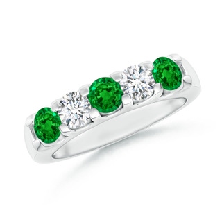4.2mm AAAA Shared Prong Emerald and Diamond Half Eternity Band in 10K White Gold