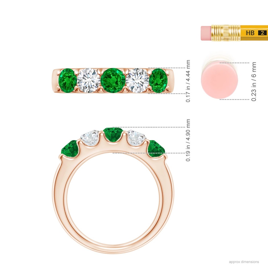 4.2mm AAAA Shared Prong Emerald and Diamond Half Eternity Ring in 18K Rose Gold ruler