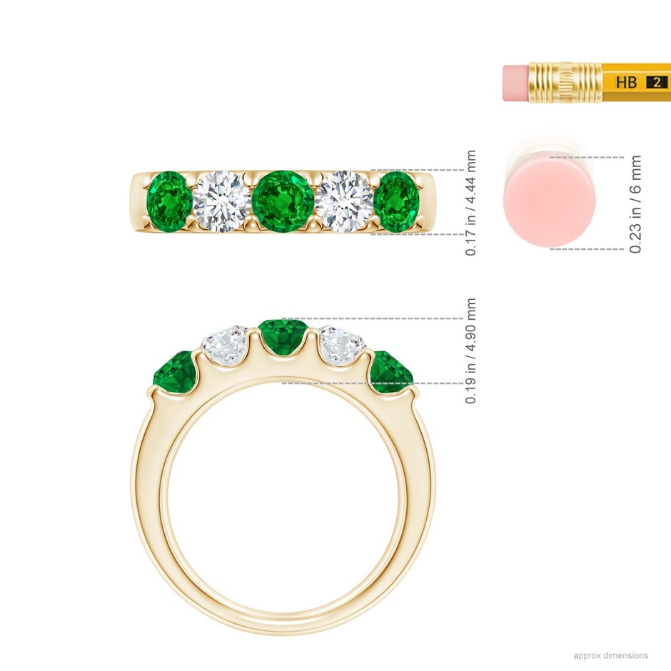 4.2mm AAAA Shared Prong Emerald and Diamond Half Eternity Ring in Yellow Gold ruler