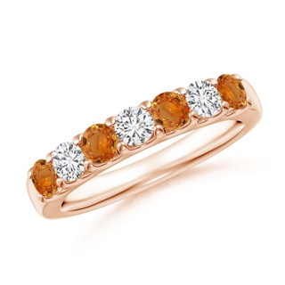 3.1mm AAA Shared Prong Orange Sapphire and Diamond Half Eternity Band in 10K Rose Gold