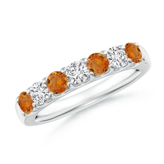 3.1mm AAA Shared Prong Orange Sapphire and Diamond Half Eternity Band in White Gold