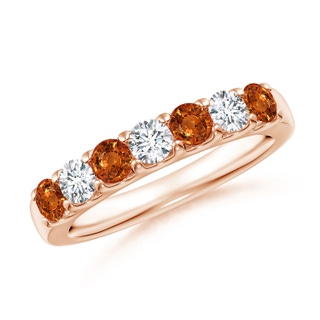 3.1mm AAAA Shared Prong Orange Sapphire and Diamond Half Eternity Band in 10K Rose Gold