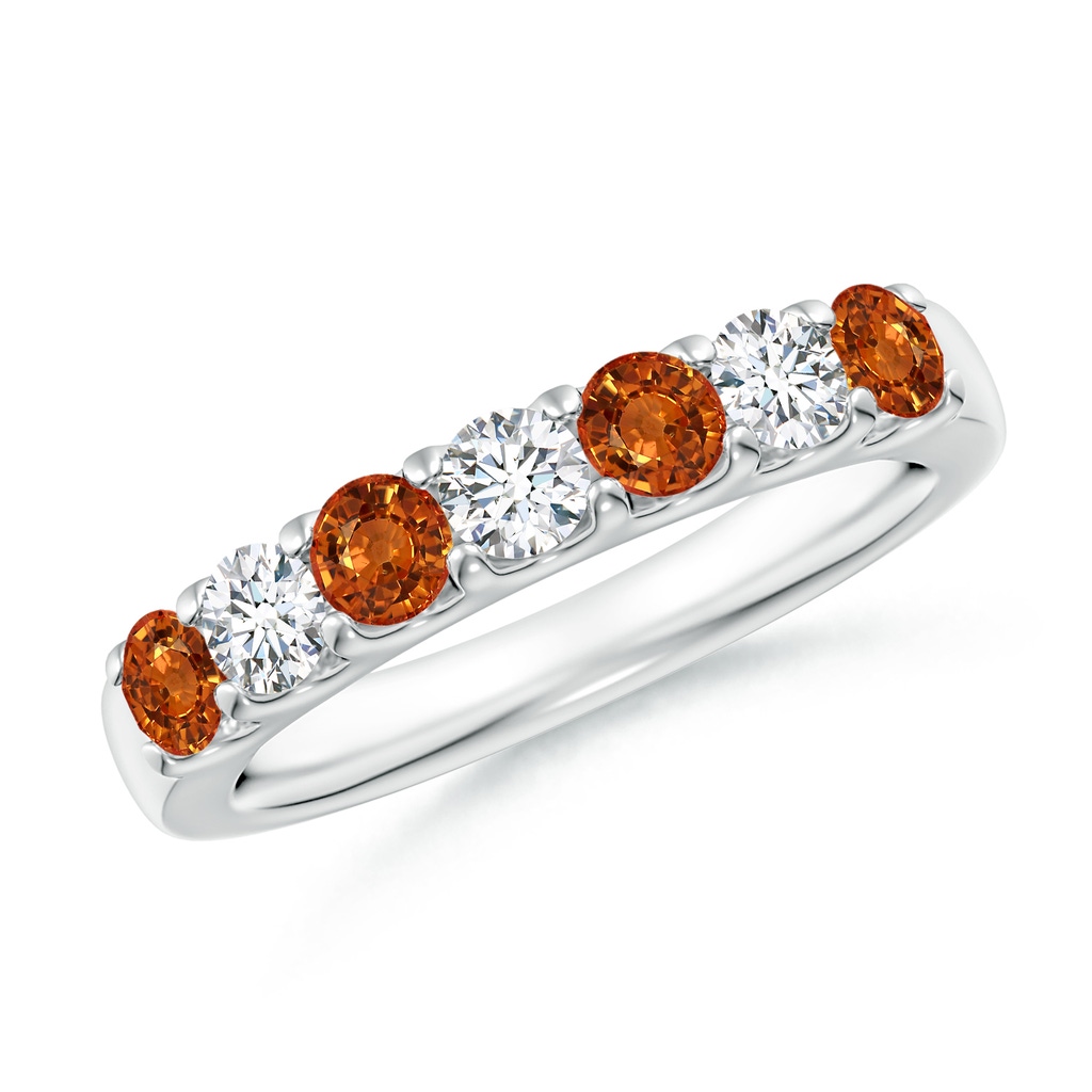 3.1mm AAAA Shared Prong Orange Sapphire and Diamond Half Eternity Band in White Gold
