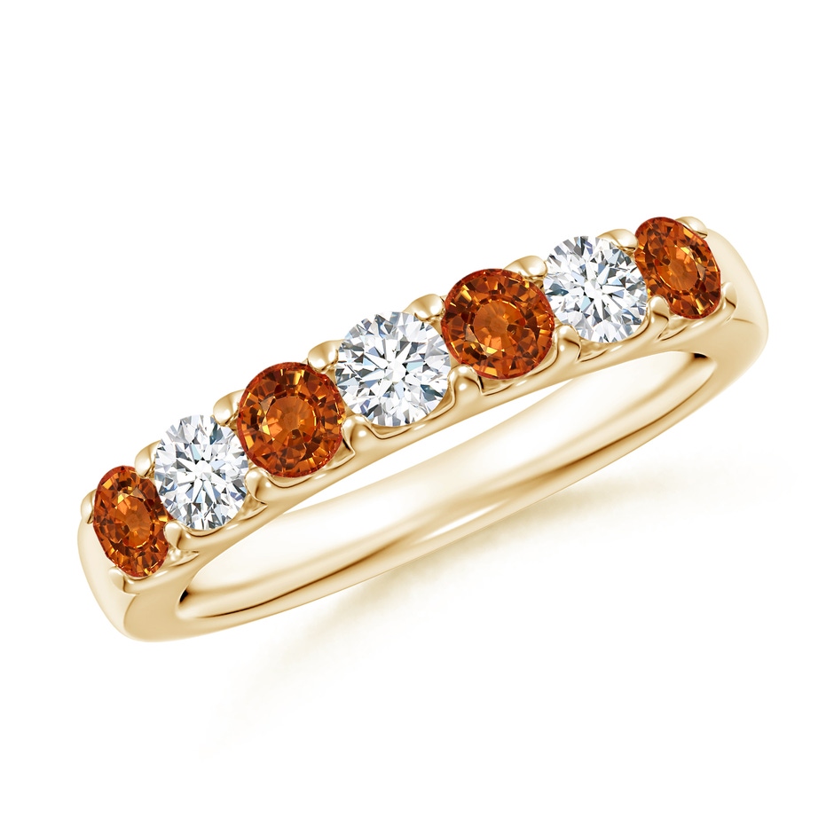 3.1mm AAAA Shared Prong Orange Sapphire and Diamond Half Eternity Band in Yellow Gold 