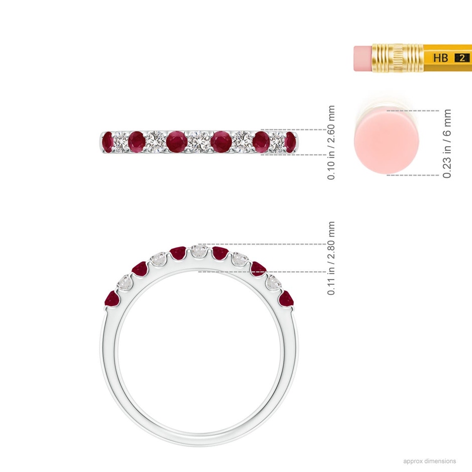 2.1mm A Shared Prong Ruby and Diamond Half Eternity Ring in White Gold ruler