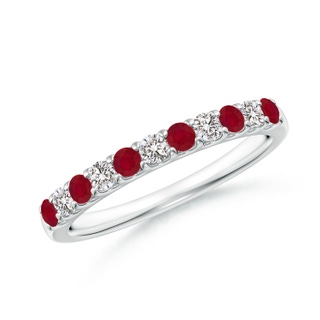 2.1mm AA Shared Prong Ruby and Diamond Half Eternity Band in White Gold