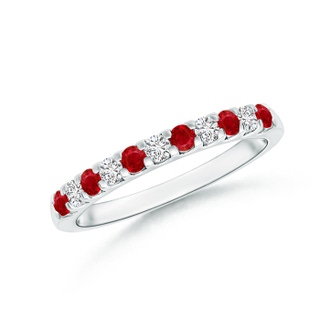 2.1mm AAA Shared Prong Ruby and Diamond Half Eternity Band in 10K White Gold