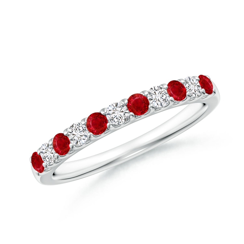 2.1mm AAA Shared Prong Ruby and Diamond Half Eternity Ring in 9K White Gold 