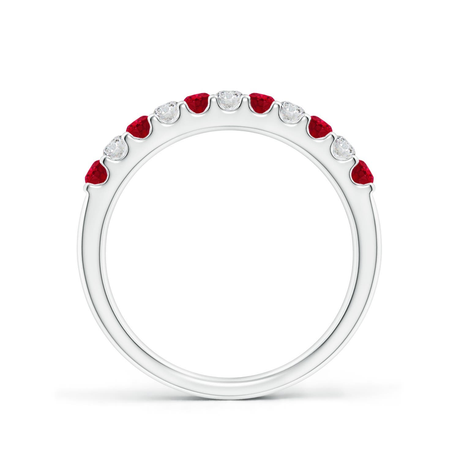 2.1mm AAA Shared Prong Ruby and Diamond Half Eternity Ring in P950 Platinum