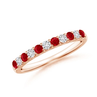 2.1mm AAA Shared Prong Ruby and Diamond Half Eternity Band in Rose Gold
