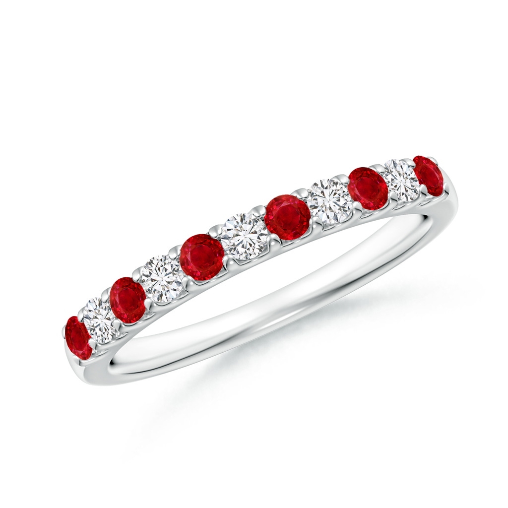 2.1mm AAA Shared Prong Ruby and Diamond Half Eternity Band in White Gold