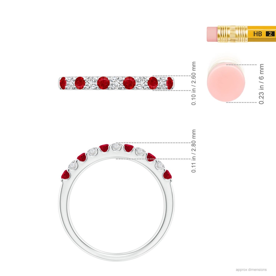 2.1mm AAA Shared Prong Ruby and Diamond Half Eternity Ring in White Gold ruler