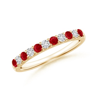 2.1mm AAA Shared Prong Ruby and Diamond Half Eternity Band in Yellow Gold