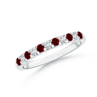 2.1mm AAAA Shared Prong Ruby and Diamond Half Eternity Band in 9K White Gold