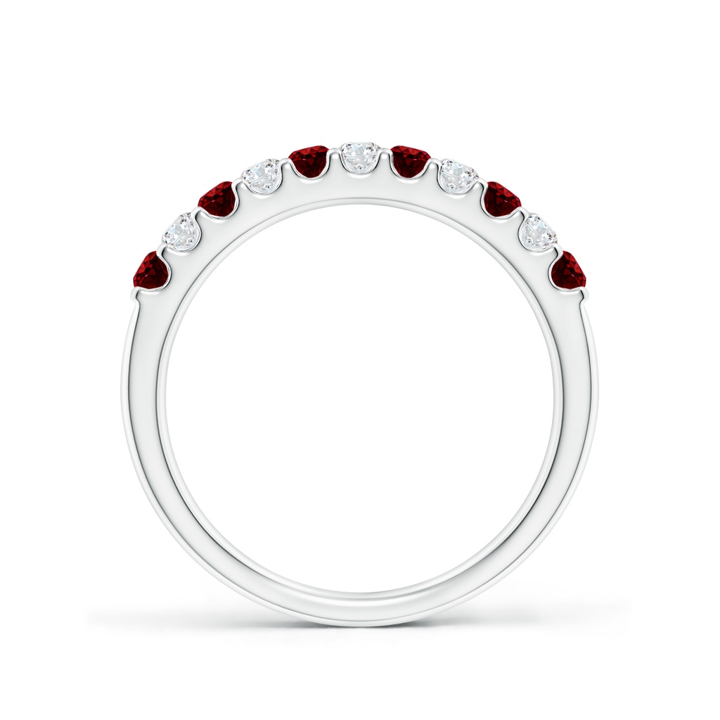 2.1mm AAAA Shared Prong Ruby and Diamond Half Eternity Band in P950 Platinum Side-1