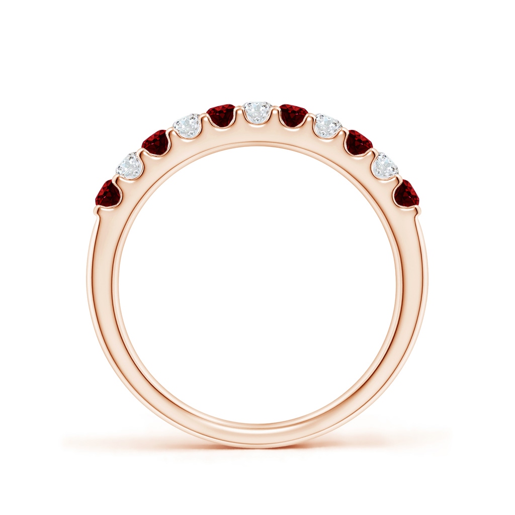 2.1mm AAAA Shared Prong Ruby and Diamond Half Eternity Band in Rose Gold Side-1
