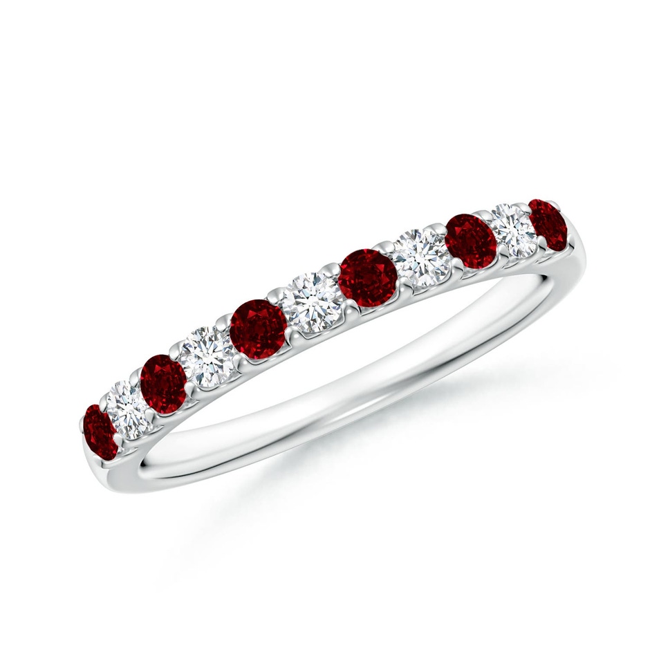 2.1mm AAAA Shared Prong Ruby and Diamond Half Eternity Ring in White Gold 