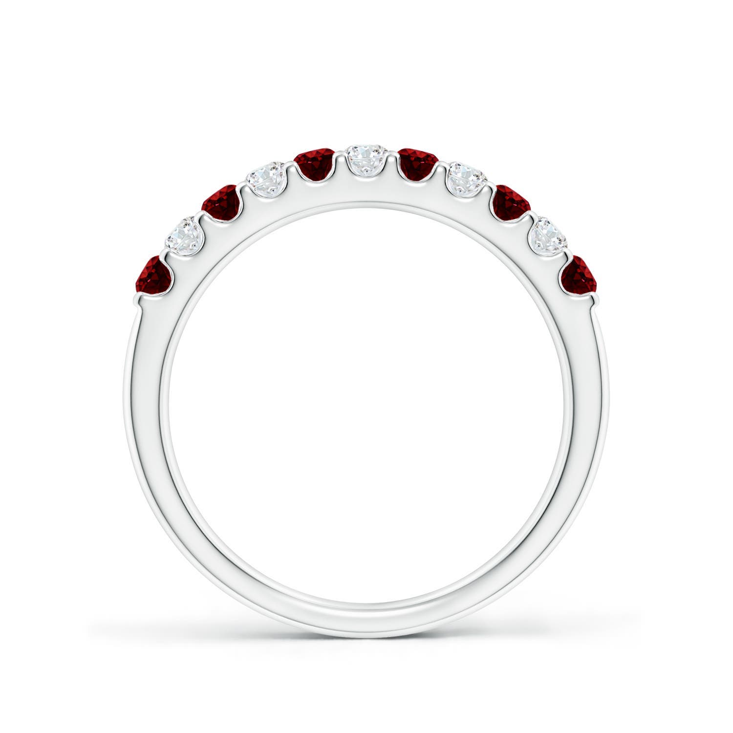 2.1mm AAAA Shared Prong Ruby and Diamond Half Eternity Ring in White Gold
