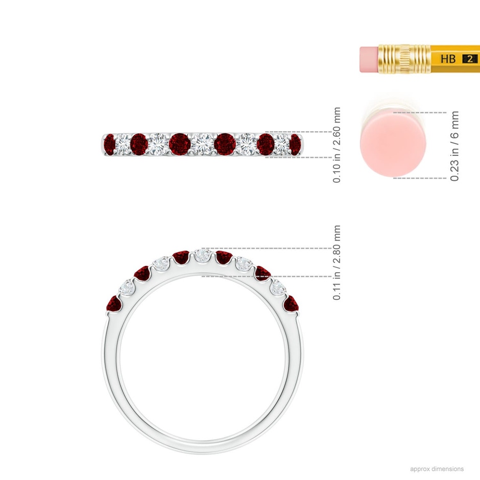 2.1mm AAAA Shared Prong Ruby and Diamond Half Eternity Ring in White Gold ruler