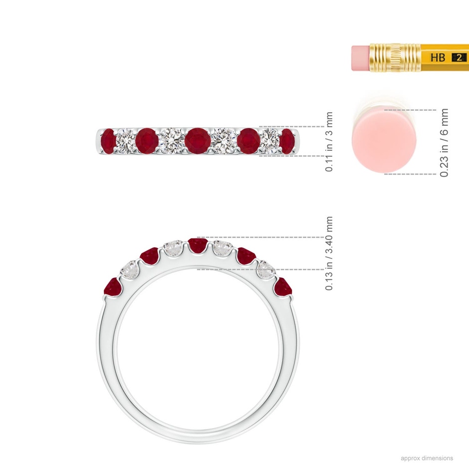 2.5mm AA Shared Prong Ruby and Diamond Half Eternity Ring in P950 Platinum ruler