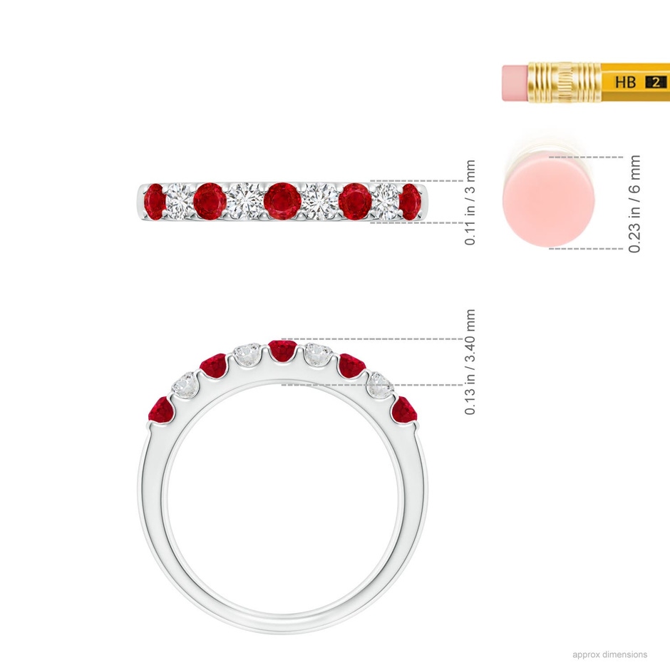 2.5mm AAA Shared Prong Ruby and Diamond Half Eternity Ring in 18K White Gold ruler
