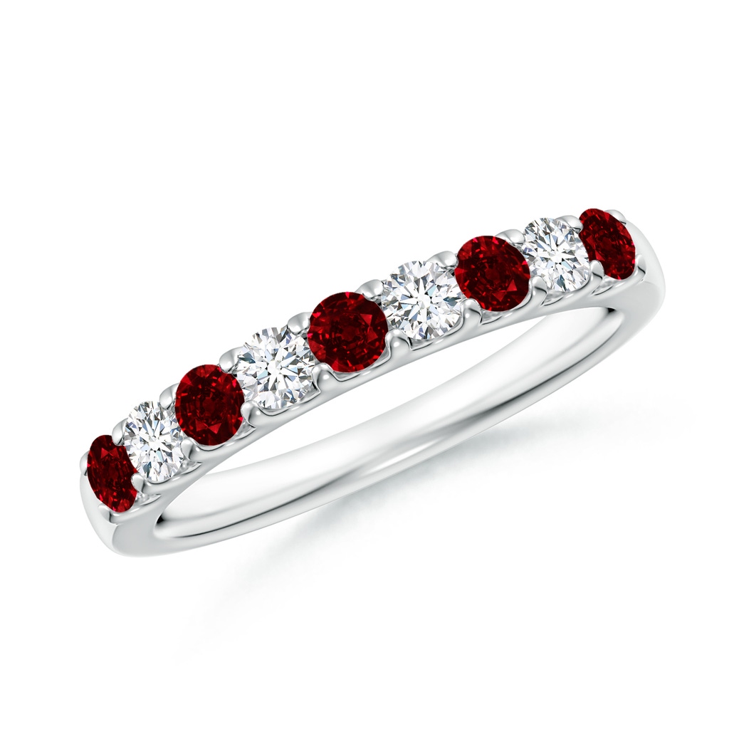 2.5mm AAAA Shared Prong Ruby and Diamond Half Eternity Band in White Gold