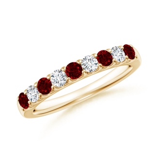 2.5mm AAAA Shared Prong Ruby and Diamond Half Eternity Band in Yellow Gold