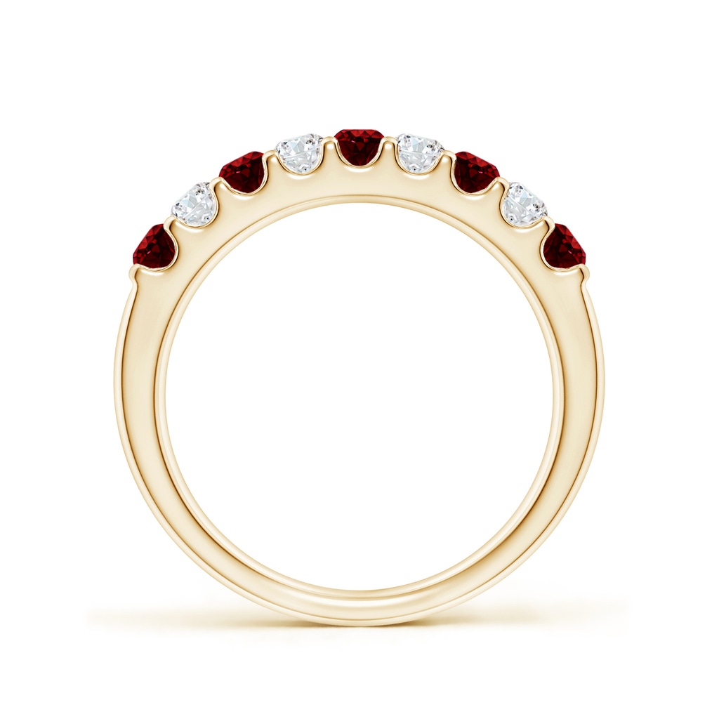 2.5mm AAAA Shared Prong Ruby and Diamond Half Eternity Band in Yellow Gold Side-1