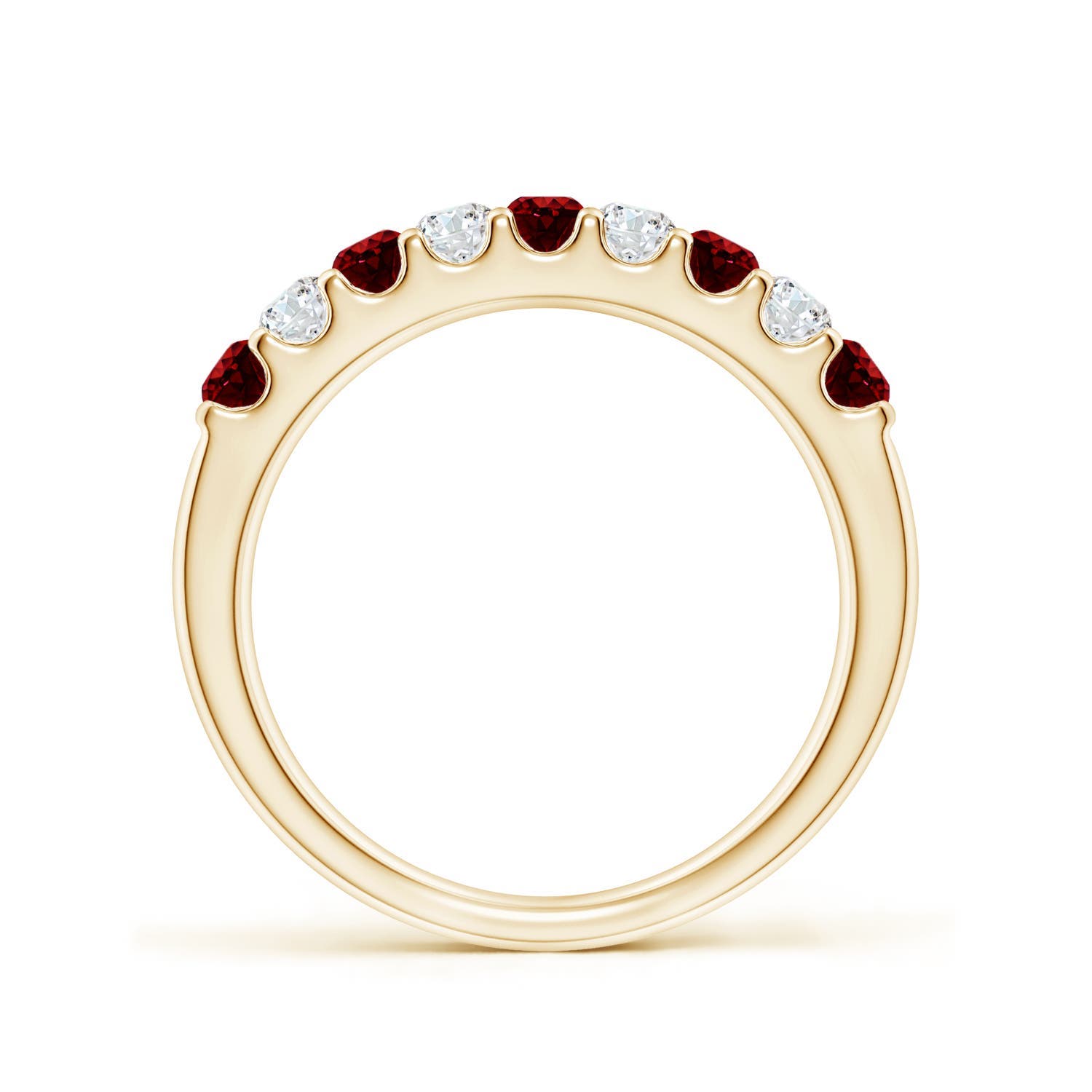 2.5mm AAAA Shared Prong Ruby and Diamond Half Eternity Ring in Yellow Gold - side 3
