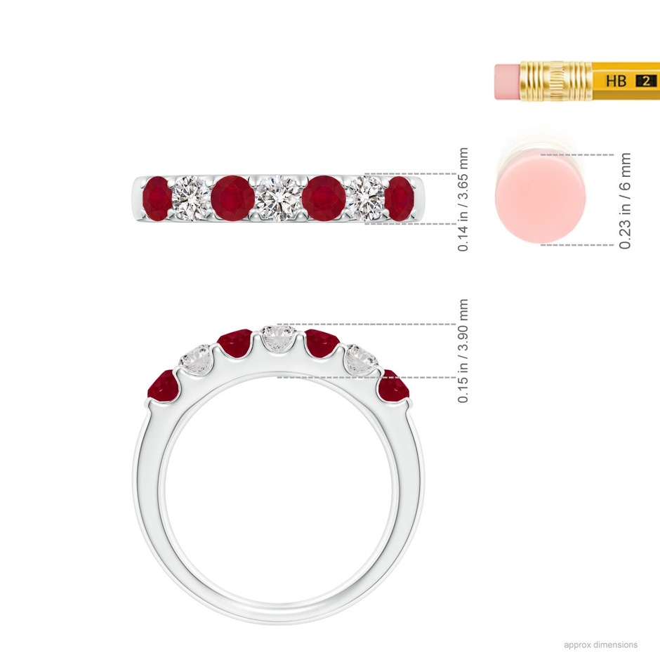 3.1mm AA Shared Prong Ruby and Diamond Half Eternity Ring in P950 Platinum ruler