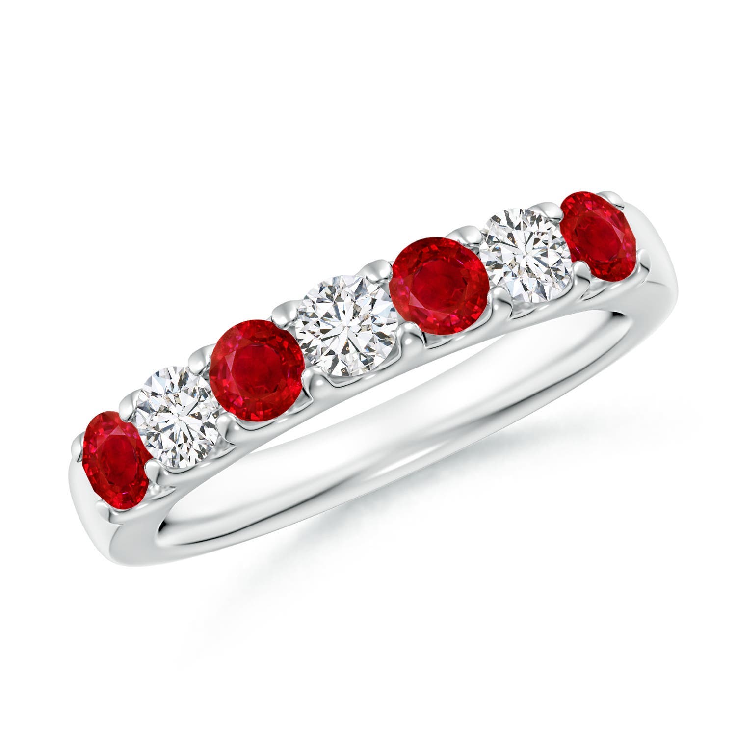 3.1mm AAA Shared Prong Ruby and Diamond Half Eternity Ring in 18K White Gold
