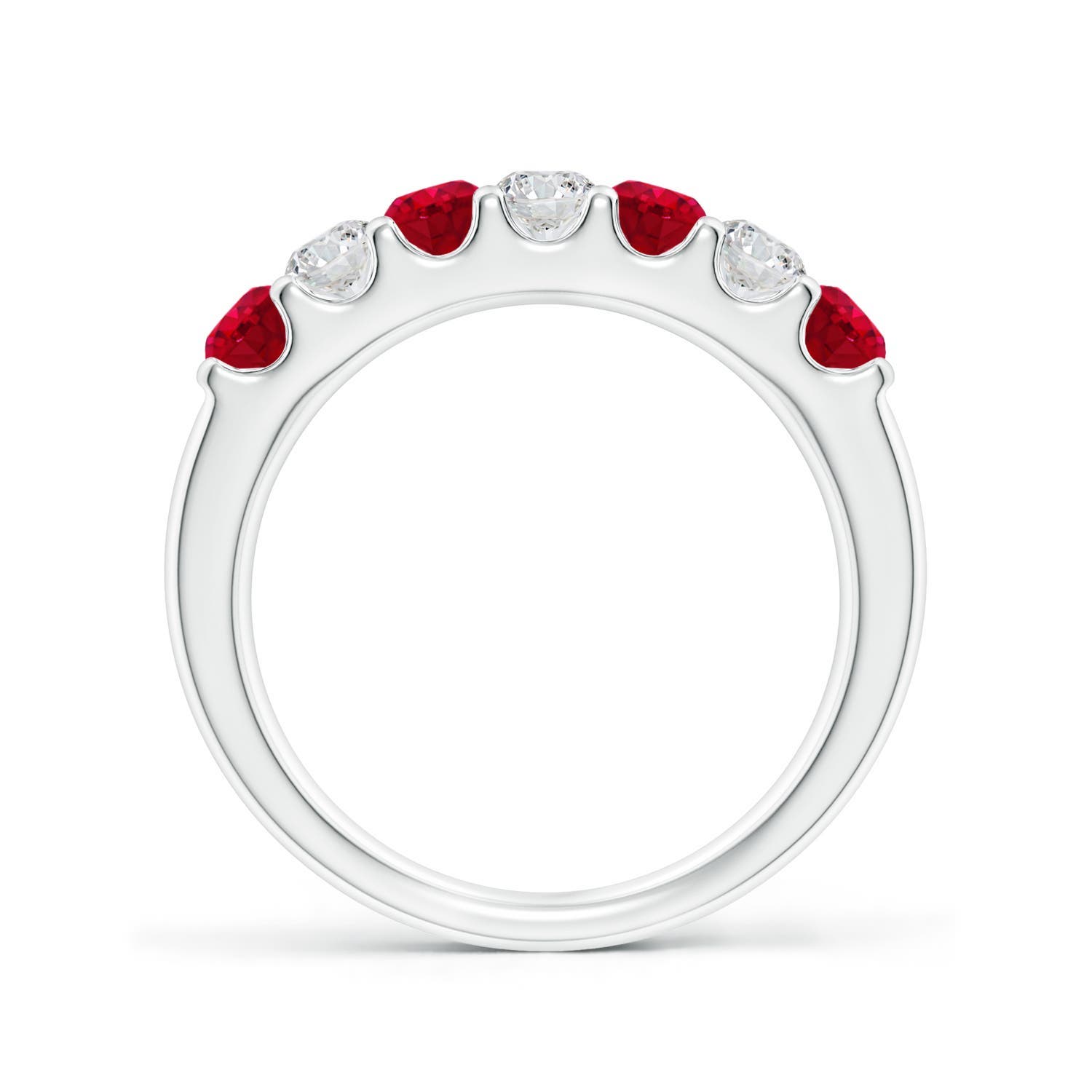 3.1mm AAA Shared Prong Ruby and Diamond Half Eternity Ring in White Gold - side 3