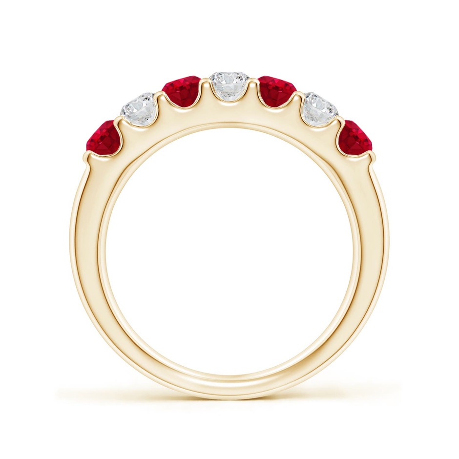3.1mm AAA Shared Prong Ruby and Diamond Half Eternity Ring in Yellow Gold side 199
