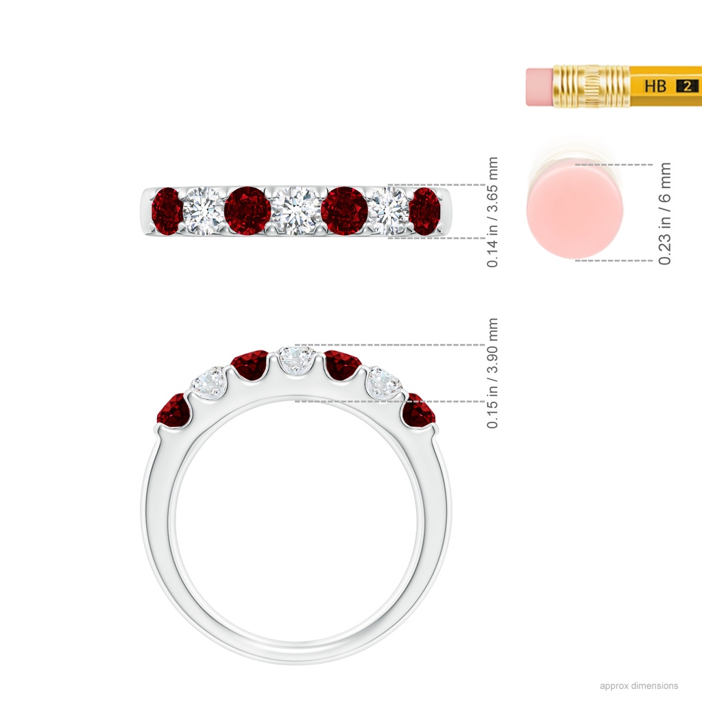 3.1mm AAAA Shared Prong Ruby and Diamond Half Eternity Band in P950 Platinum Ruler