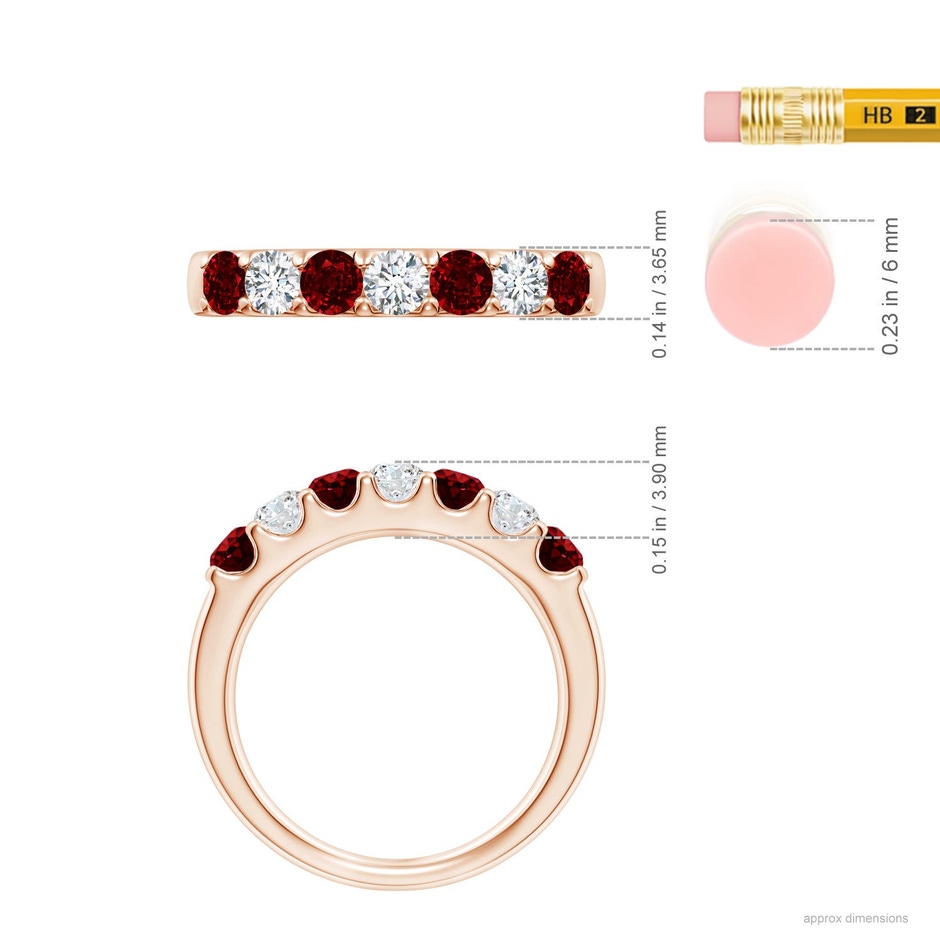 3.1mm AAAA Shared Prong Ruby and Diamond Half Eternity Ring in Rose Gold ruler