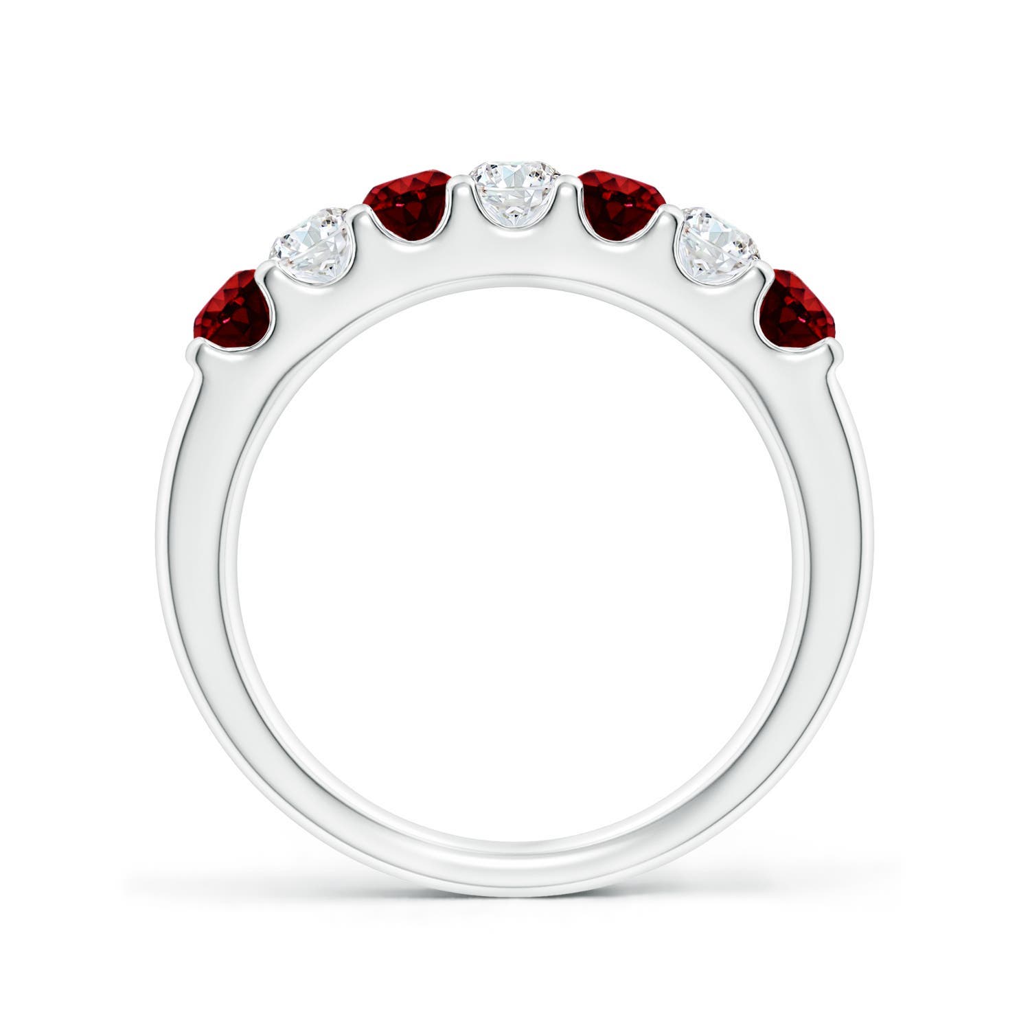 3.1mm AAAA Shared Prong Ruby and Diamond Half Eternity Ring in White Gold