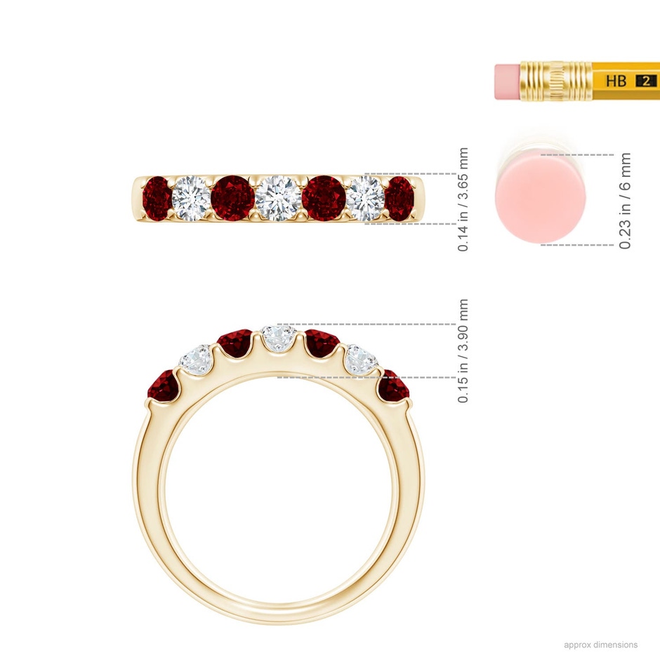 3.1mm AAAA Shared Prong Ruby and Diamond Half Eternity Ring in Yellow Gold ruler