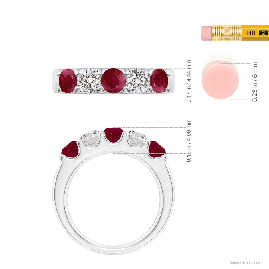 4.2mm A Shared Prong Ruby and Diamond Half Eternity Ring in P950 Platinum ruler