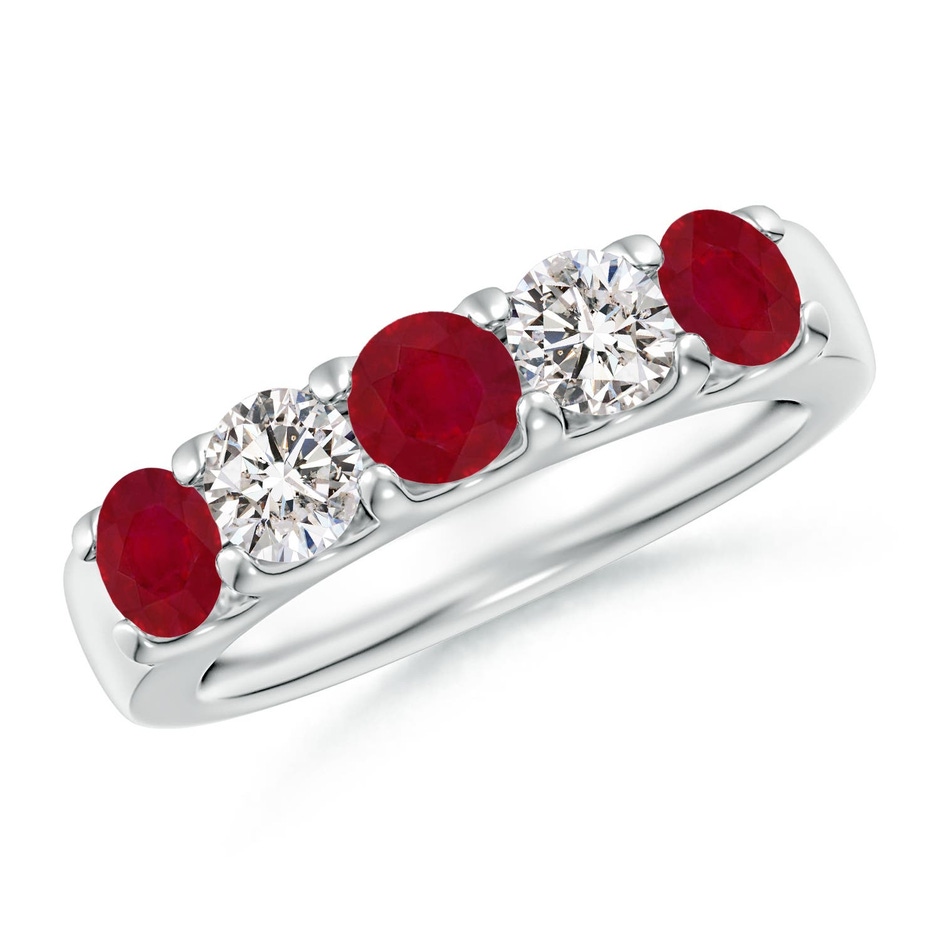 4.2mm AA Shared Prong Ruby and Diamond Half Eternity Ring in P950 Platinum 