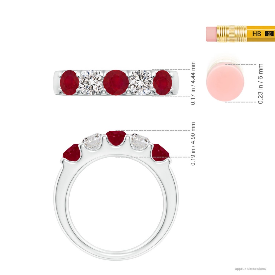 4.2mm AA Shared Prong Ruby and Diamond Half Eternity Ring in P950 Platinum ruler