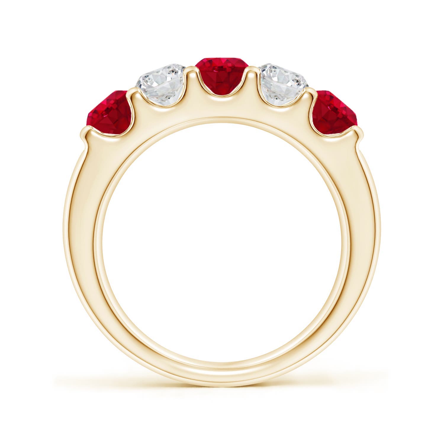4.2mm AAA Shared Prong Ruby and Diamond Half Eternity Ring in 18K Yellow Gold