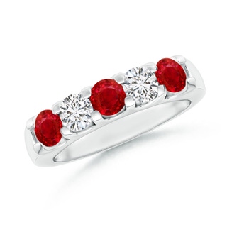 4.2mm AAA Shared Prong Ruby and Diamond Half Eternity Band in 9K White Gold