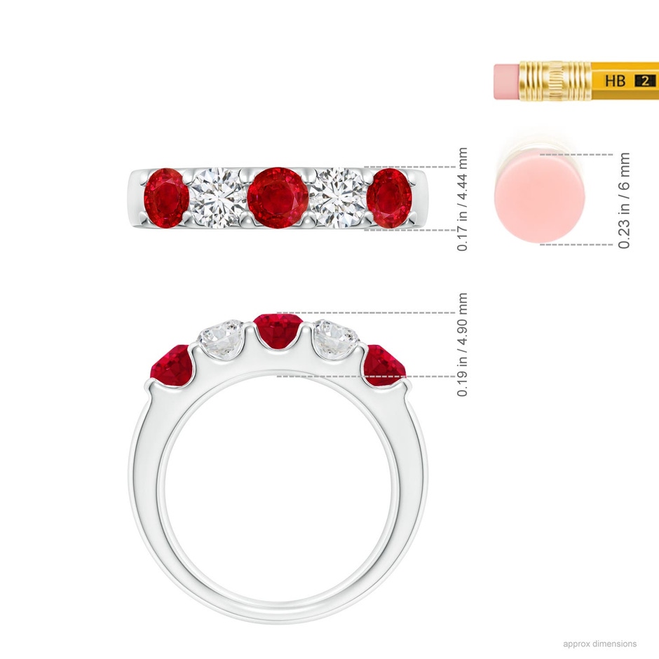 4.2mm AAA Shared Prong Ruby and Diamond Half Eternity Ring in P950 Platinum ruler