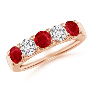 4.2mm AAA Shared Prong Ruby and Diamond Half Eternity Band in Rose Gold