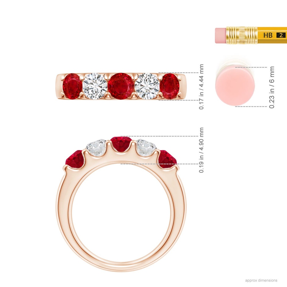 4.2mm AAA Shared Prong Ruby and Diamond Half Eternity Ring in Rose Gold ruler