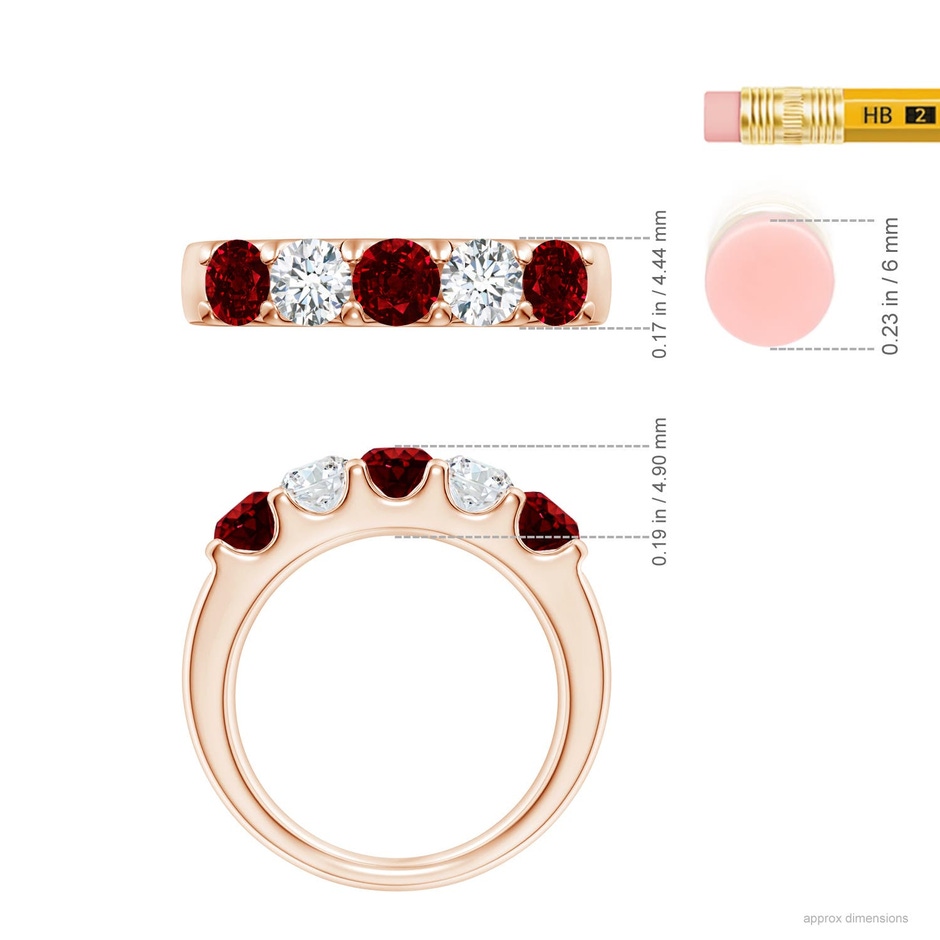 4.2mm AAAA Shared Prong Ruby and Diamond Half Eternity Ring in 18K Rose Gold ruler