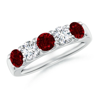 4.2mm AAAA Shared Prong Ruby and Diamond Half Eternity Ring in 18K White Gold